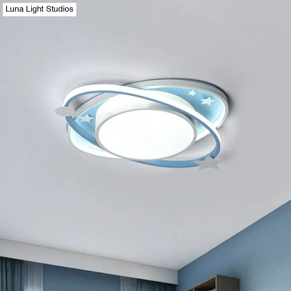 Metallic Kids Led Flush Mount Ceiling Light With Ellipse Shape Decorative Star - Bedroom Lighting