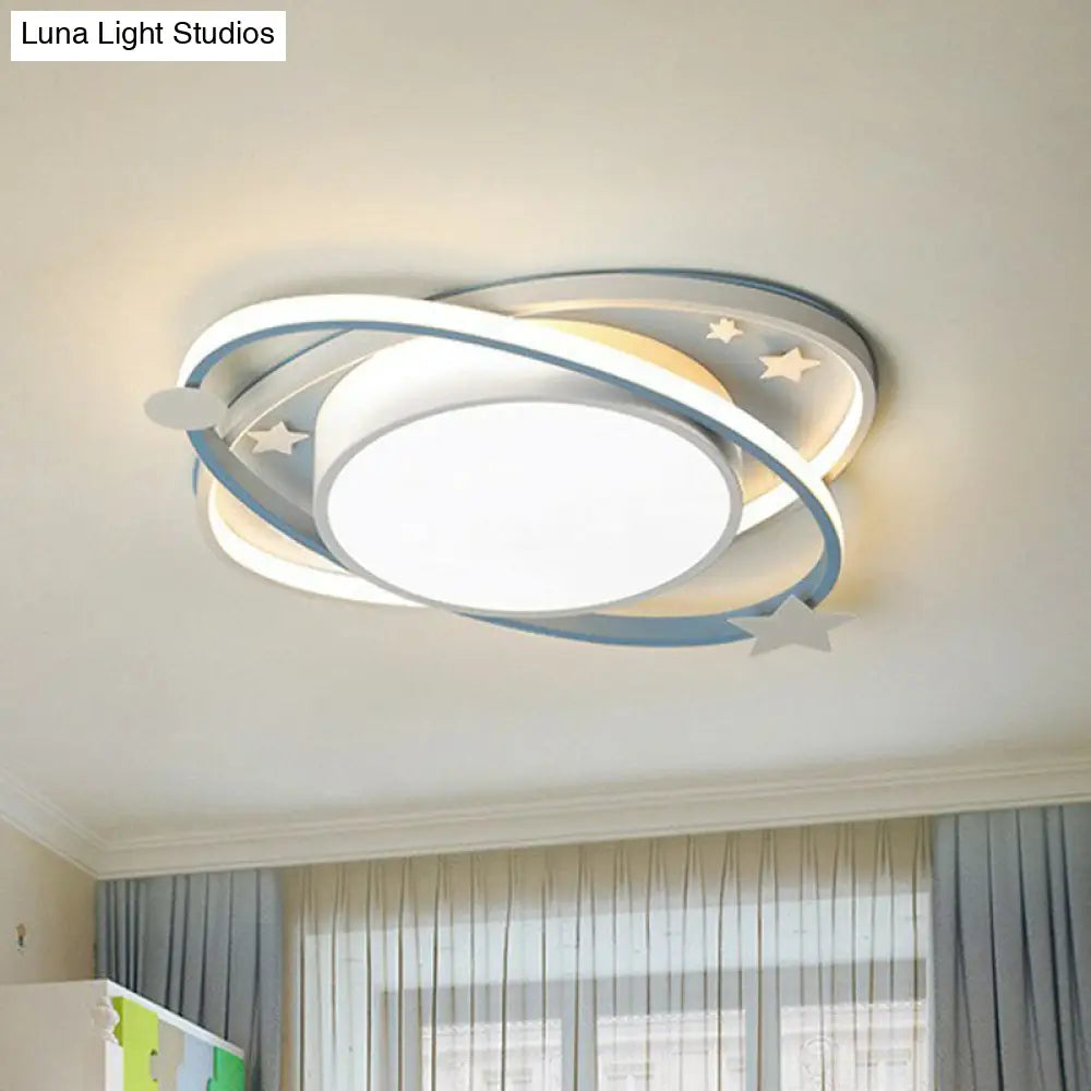 Metallic Kids Led Flush Mount Ceiling Light With Ellipse Shape Decorative Star - Bedroom Lighting