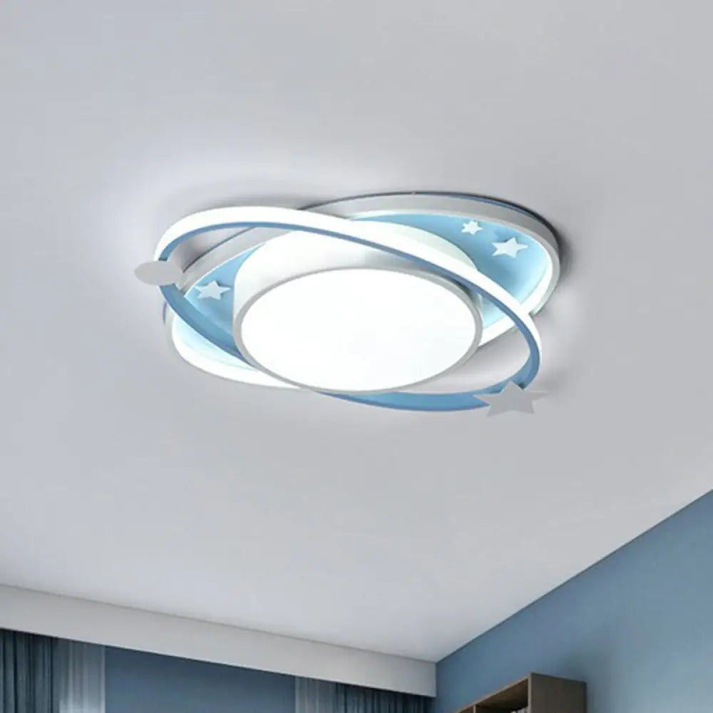 Metallic Kids Led Flush Mount Ceiling Light With Ellipse Shape Decorative Star - Bedroom Lighting