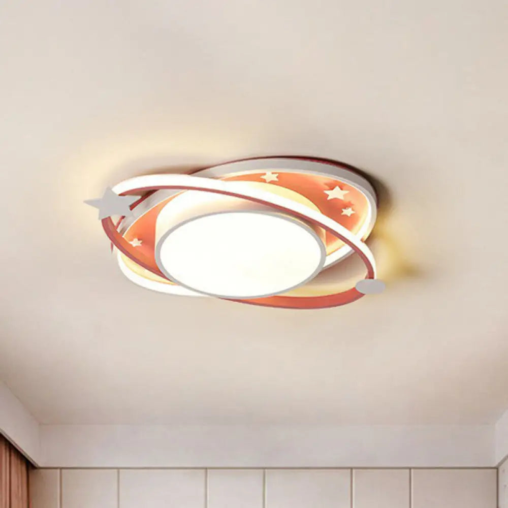 Metallic Kids Led Flush Mount Ceiling Light With Ellipse Shape Decorative Star - Bedroom Lighting