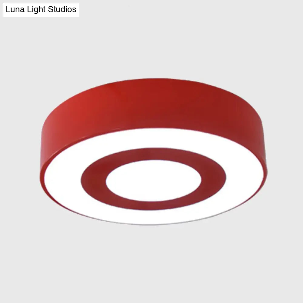 Metallic Kindergarten Ceiling Light - Circular Led Flush Mount With Simplicity Design