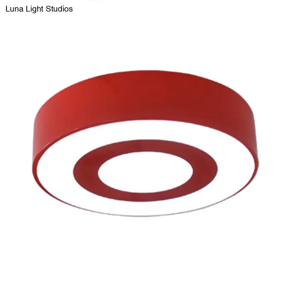 Metallic Kindergarten Ceiling Light - Circular Led Flush Mount With Simplicity Design Red / White