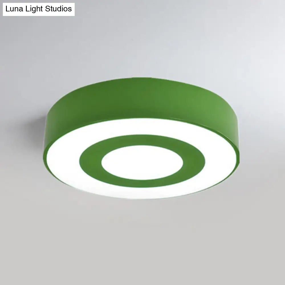 Metallic Kindergarten Ceiling Light - Circular Led Flush Mount With Simplicity Design