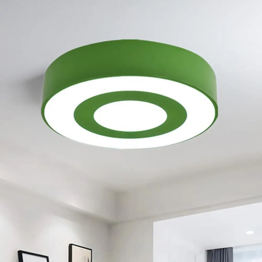 Metallic Kindergarten Ceiling Light - Circular Led Flush Mount With Simplicity Design Green / Warm