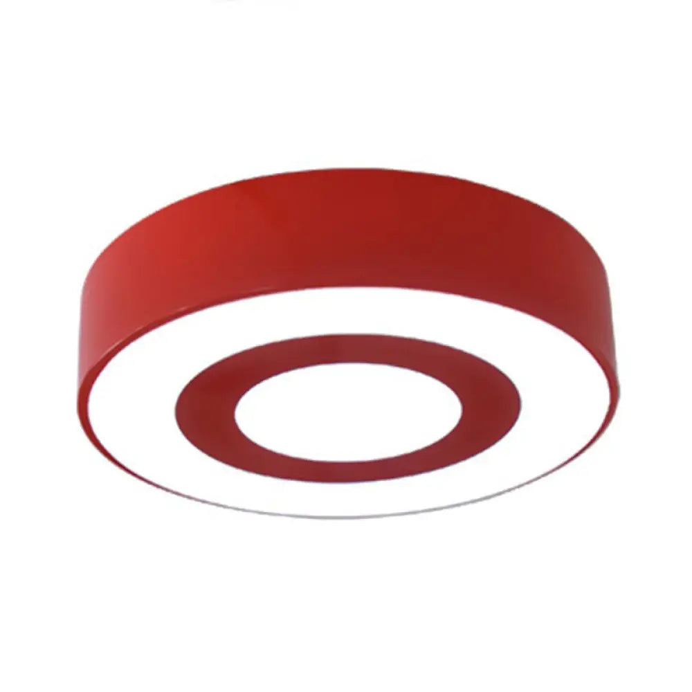 Metallic Kindergarten Ceiling Light - Circular Led Flush Mount With Simplicity Design Red / White