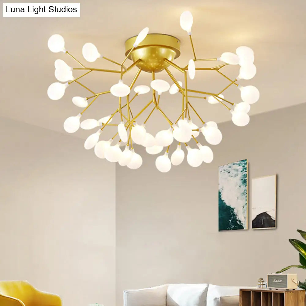 Metallic Led Bedroom Chandelier - Minimalist Flush Mount Light Fixture