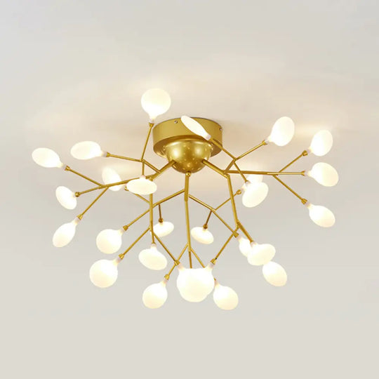 Metallic Led Bedroom Chandelier - Minimalist Flush Mount Light Fixture 27 / Gold A