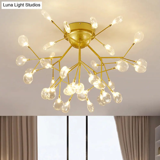 Metallic Led Bedroom Chandelier - Minimalist Flush Mount Light Fixture