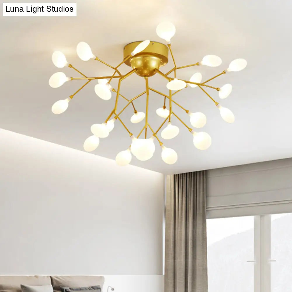 Metallic Led Bedroom Chandelier - Minimalist Flush Mount Light Fixture