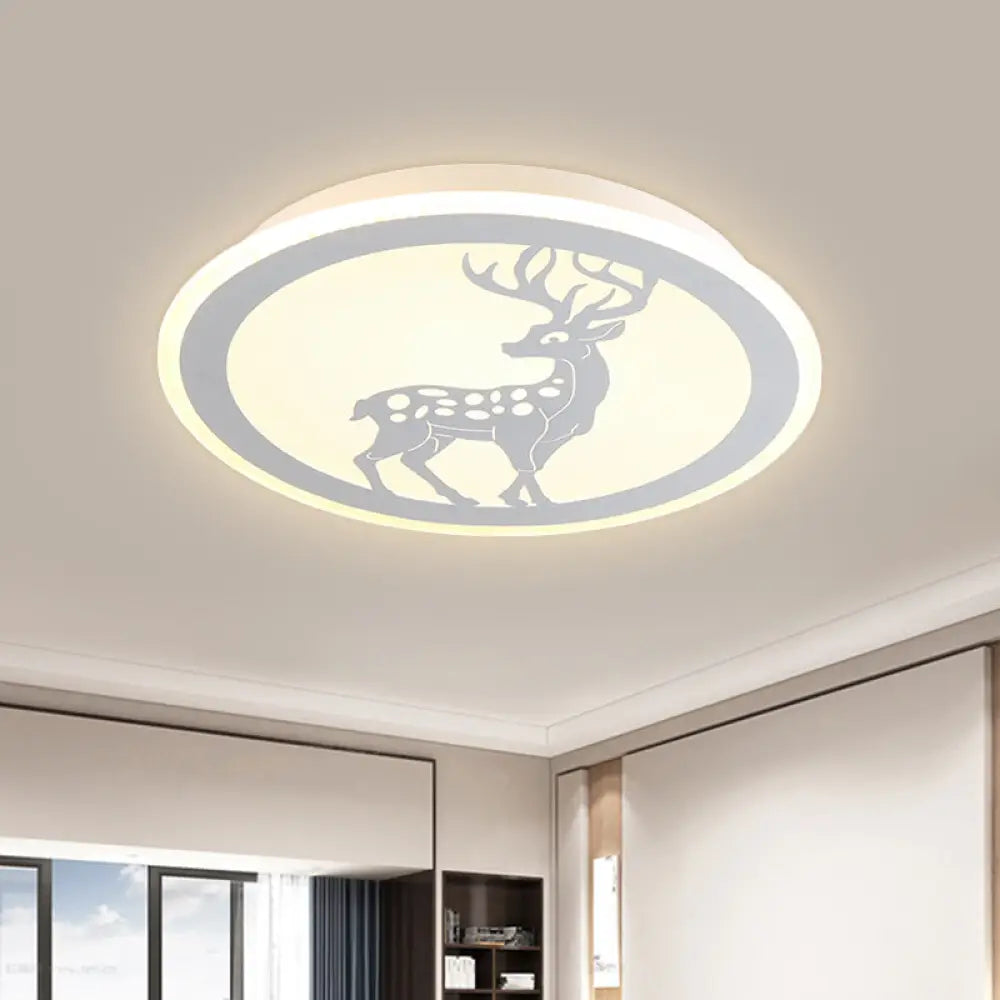 Metallic Led Bedroom Flush Mount Lamp With Moon Star And Heart Designs For Kids’ Rooms White / Deer