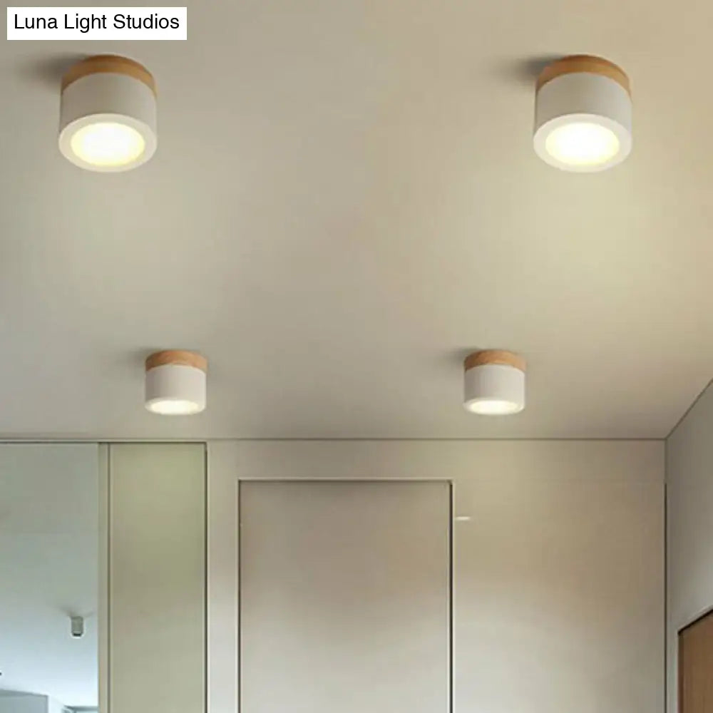 Metallic Led Flush Mount Macaron Ceiling Light For Bedroom White