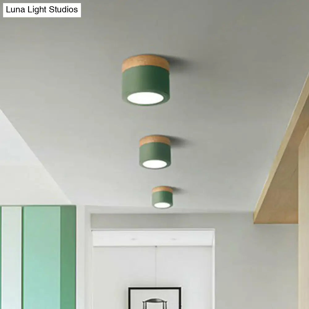 Metallic Led Flush Mount Macaron Ceiling Light For Bedroom Green