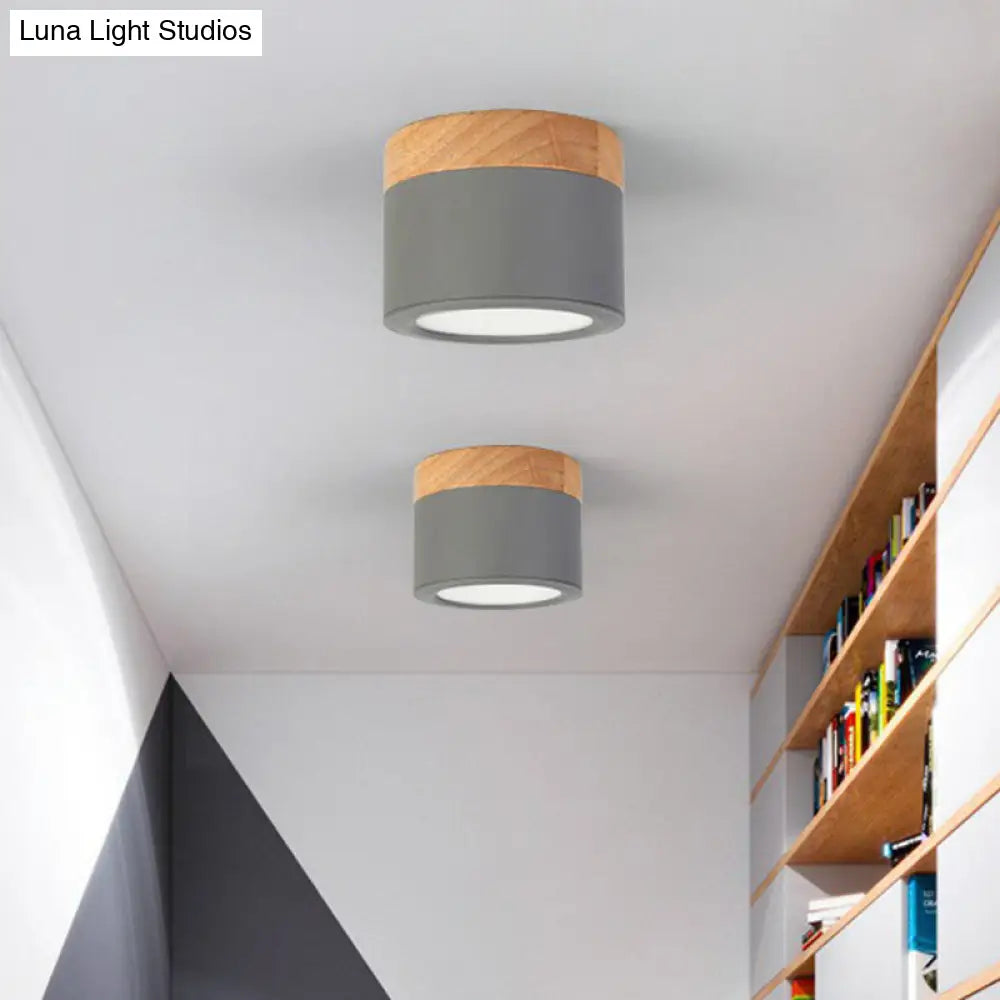 Metallic Led Flush Mount Macaron Ceiling Light For Bedroom Grey