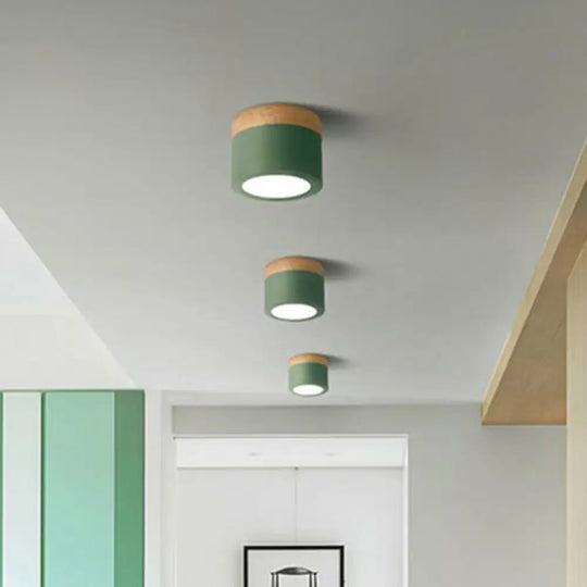 Metallic Led Flush Mount Macaron Ceiling Light For Bedroom Green