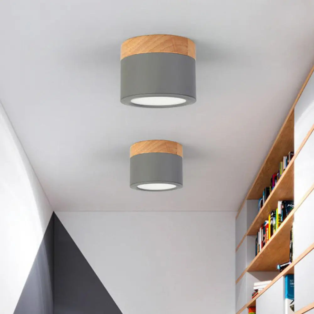 Metallic Led Flush Mount Macaron Ceiling Light For Bedroom Grey