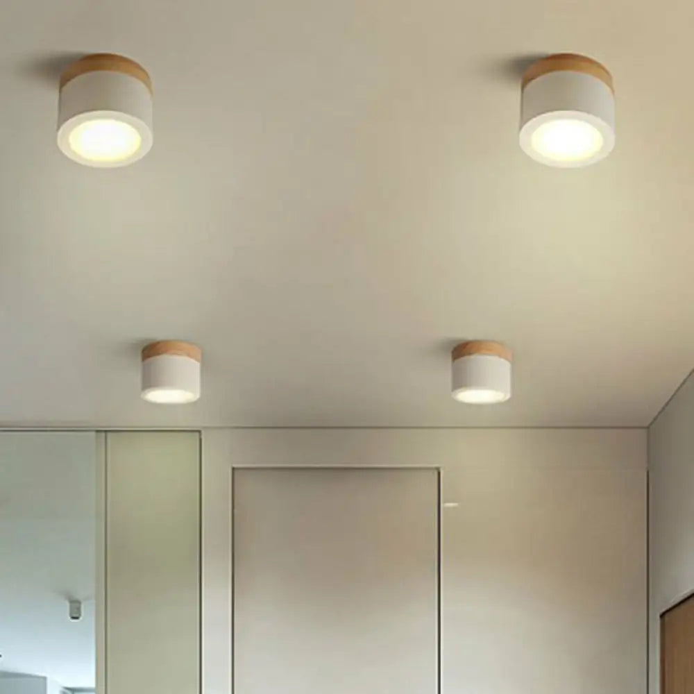 Metallic Led Flush Mount Macaron Ceiling Light For Bedroom White