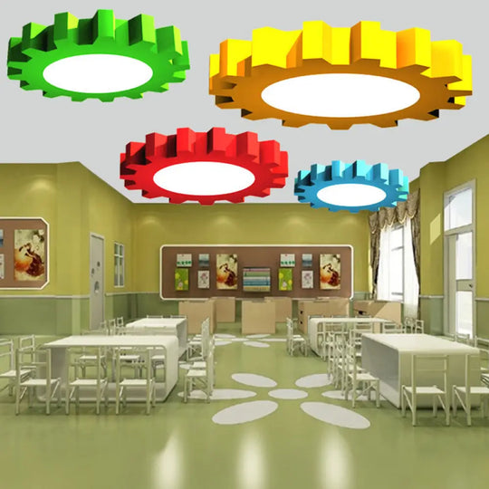 Metallic Led Flushmount Ceiling Light For Kids Room In Red/Blue/Green Blue / 16’