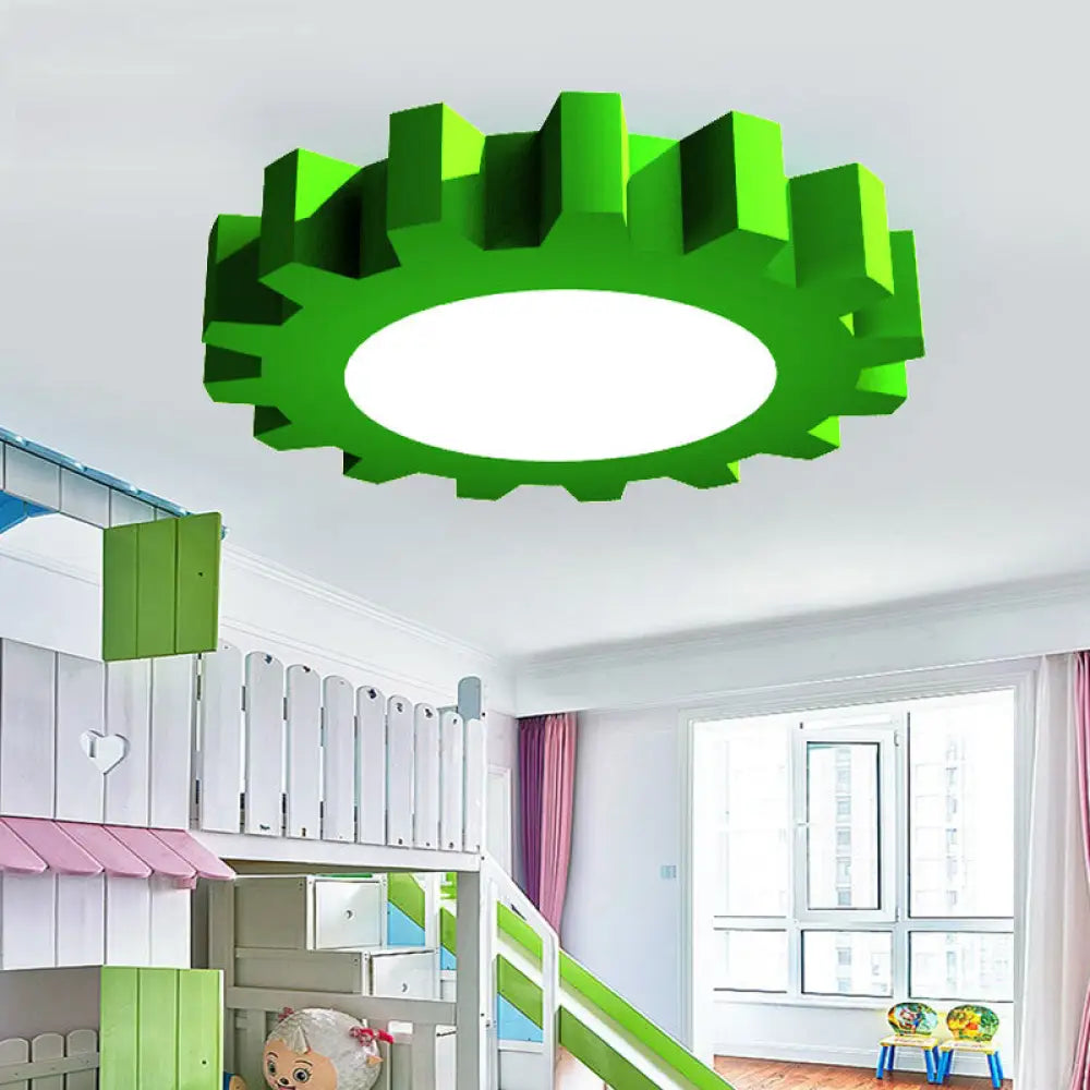 Metallic Led Flushmount Ceiling Light For Kids Room In Red/Blue/Green Green / 16’