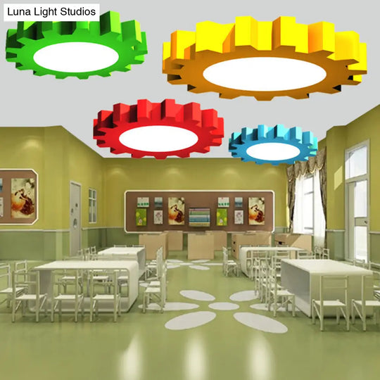 Metallic Led Flushmount Ceiling Light For Kids Room In Red/Blue/Green Blue / 16