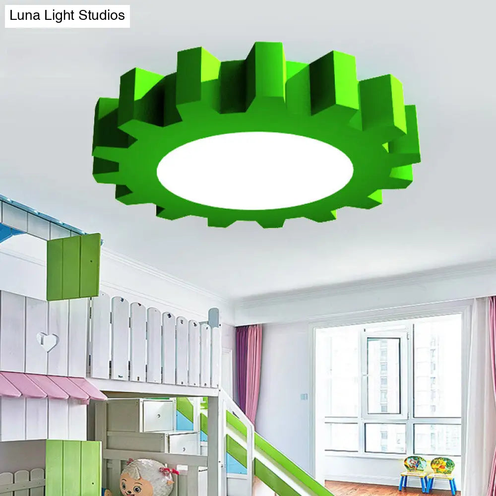 Metallic Led Flushmount Ceiling Light For Kids Room In Red/Blue/Green Green / 16