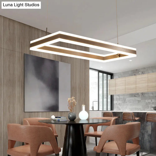 Metallic Led Pendant Light Fixture: Coffee Simplicity Rectangular Layered Chandelier