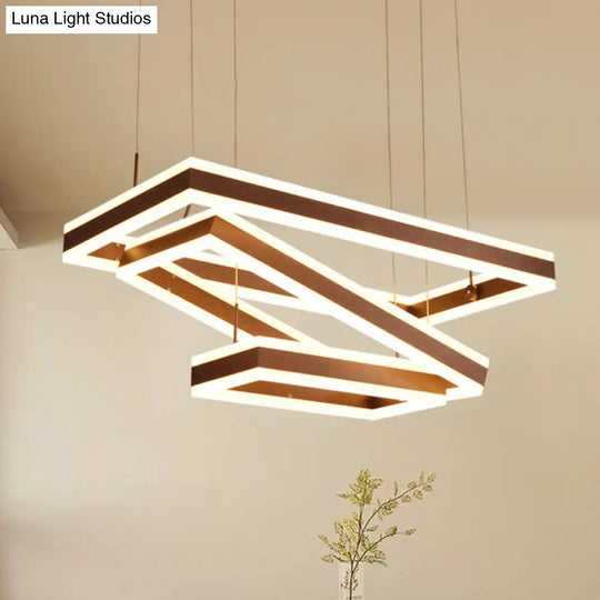 Metallic Led Pendant Light: Coffee Rectangular Layered Chandelier With Simplicity Design / 31.5