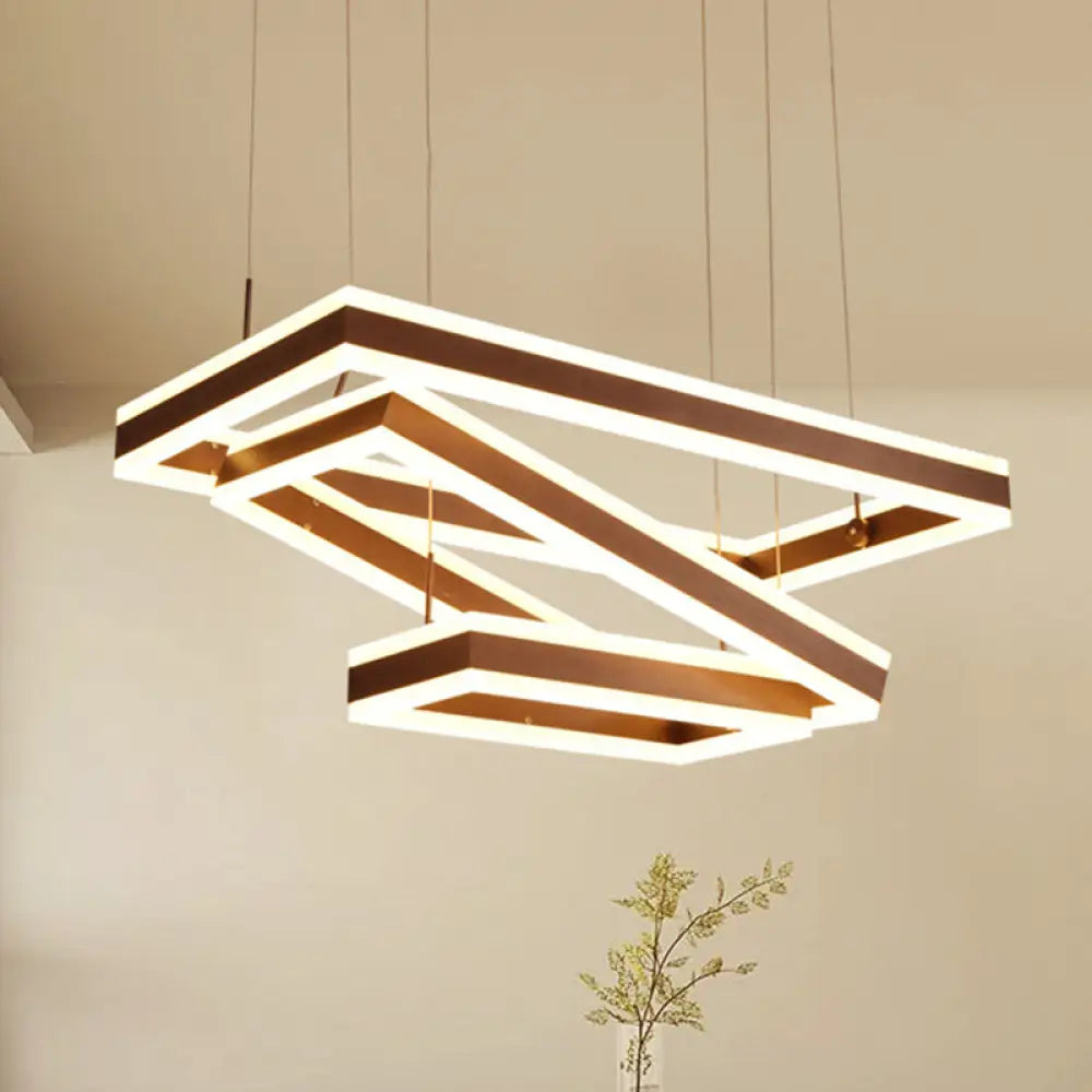 Metallic Led Pendant Light Fixture: Coffee Simplicity Rectangular Layered Chandelier / 31.5’