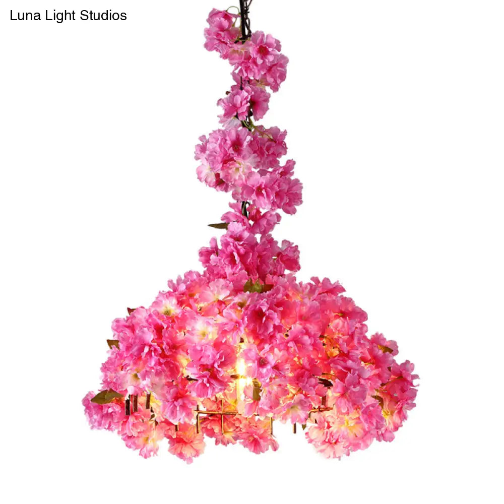 Metallic Led Pendant Light In Pink: Country Flower Blossom Style For Beer Bar Ceiling