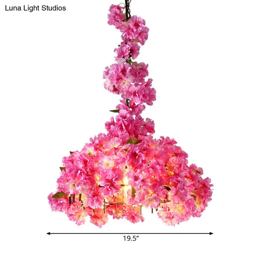 Metallic Led Hanging Ceiling Light In Pink With Country Flower Blossom Design For Beer Bar