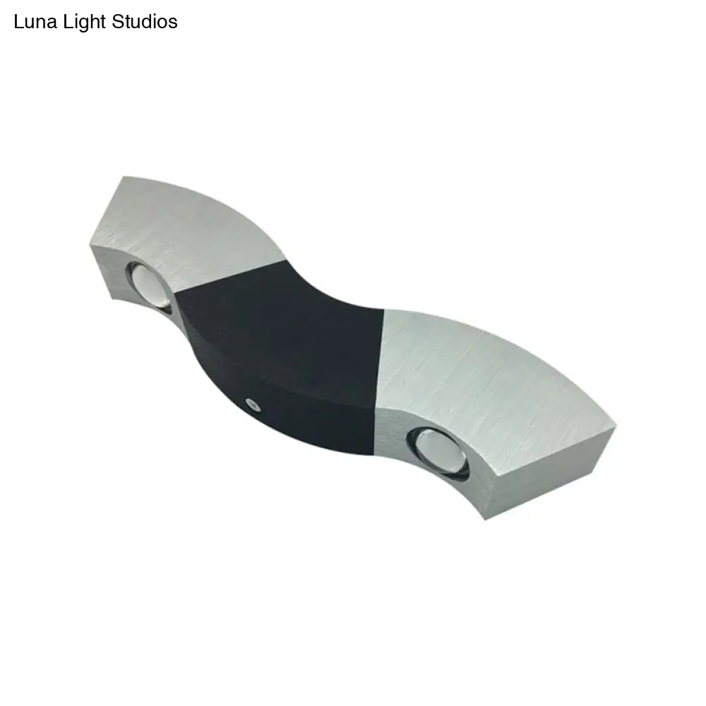 Metallic Led Wall Sconce With Wavy Black/Silver Design And Colorful Lights