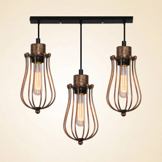 Metallic Loft Style Farmhouse Pendant Light With Bulb Cage Shade In Bronze