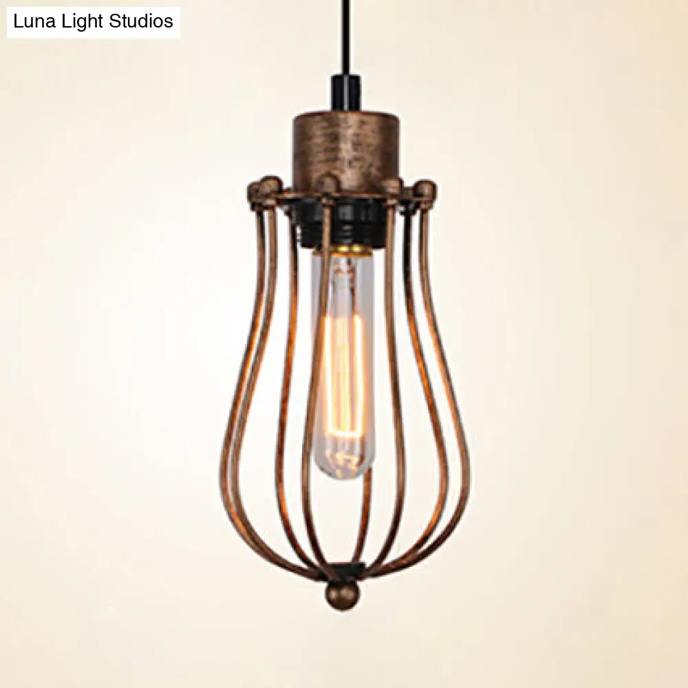 Metallic Loft Style Farmhouse Pendant Light With Bulb Cage Shade In Bronze