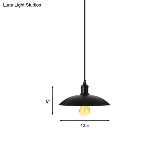 Metallic Saucer Shade Pendant Lighting - Loft Style Hanging Lamp For Living Room In Black/White