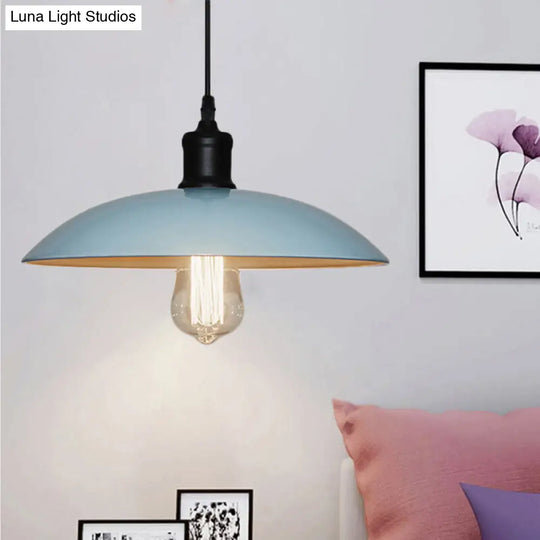 Metallic Saucer Shade Pendant Lighting - Loft Style Hanging Lamp For Living Room In Black/White