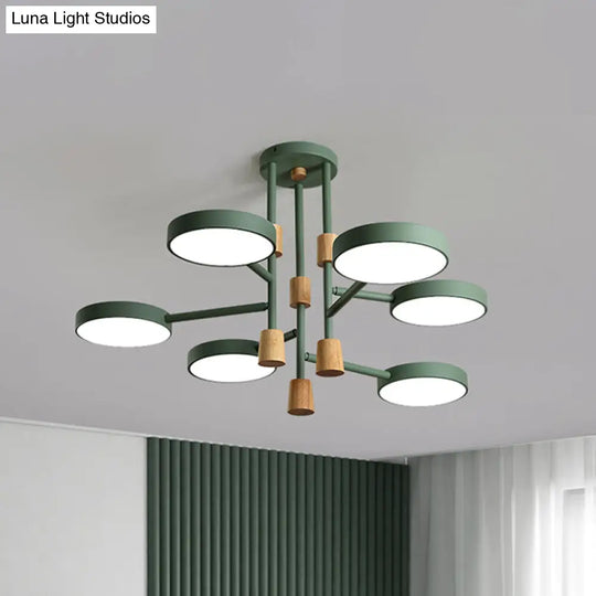 Metallic Macaron Round Flushmount Lighting With 6 Heads: Grey/Green/White Led Semi Flush Mount Lamp