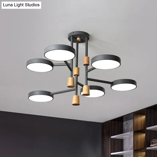 Metallic Macaron Round Flushmount Lighting With 6 Heads: Grey/Green/White Led Semi Flush Mount Lamp