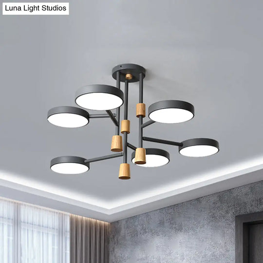 Metallic Macaron Round Flushmount Lighting With 6 Heads: Grey/Green/White Led Semi Flush Mount Lamp