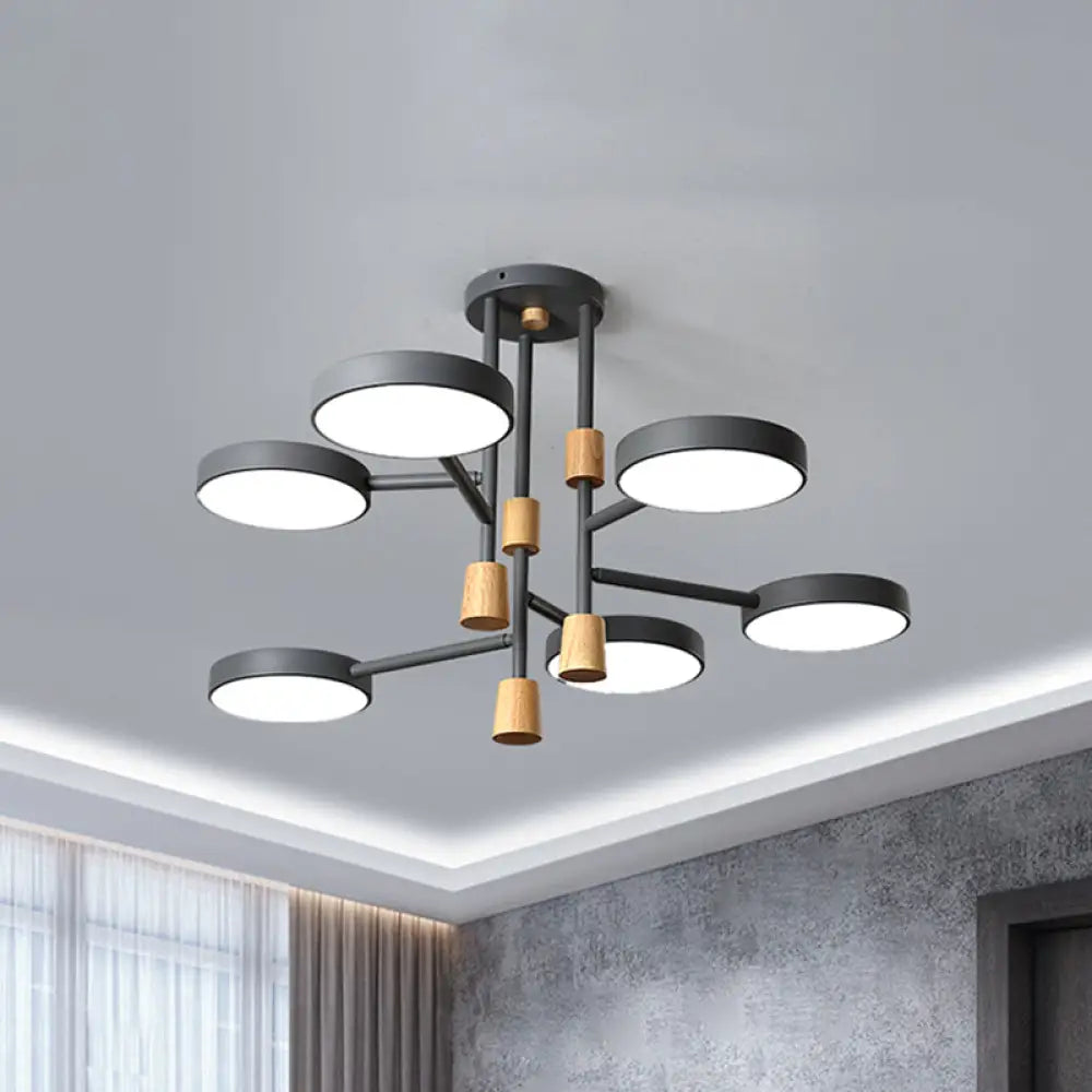 Metallic Macaron Round Flushmount Lighting With 6 Heads: Grey/Green/White Led Semi Flush Mount Lamp