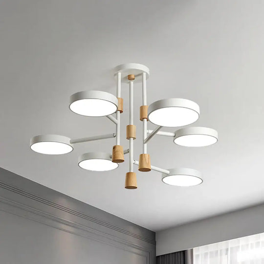 Metallic Macaron Round Flushmount Lighting With 6 Heads: Grey/Green/White Led Semi Flush Mount Lamp