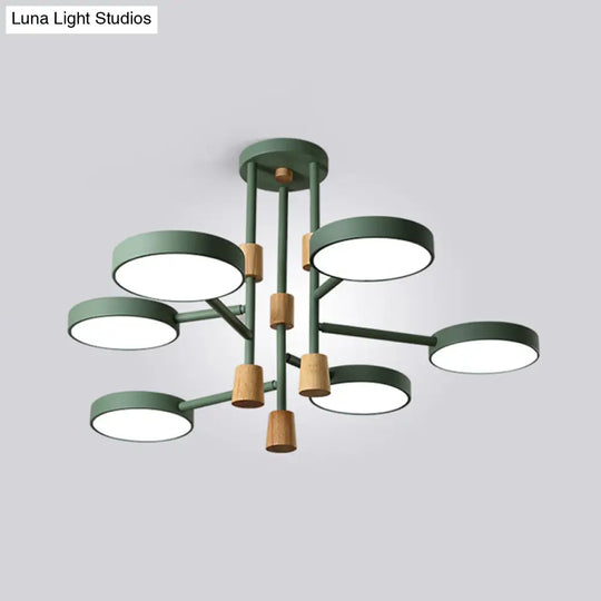 Metallic Macaron Round Flushmount Lighting With 6 Heads: Grey/Green/White Led Semi Flush Mount Lamp