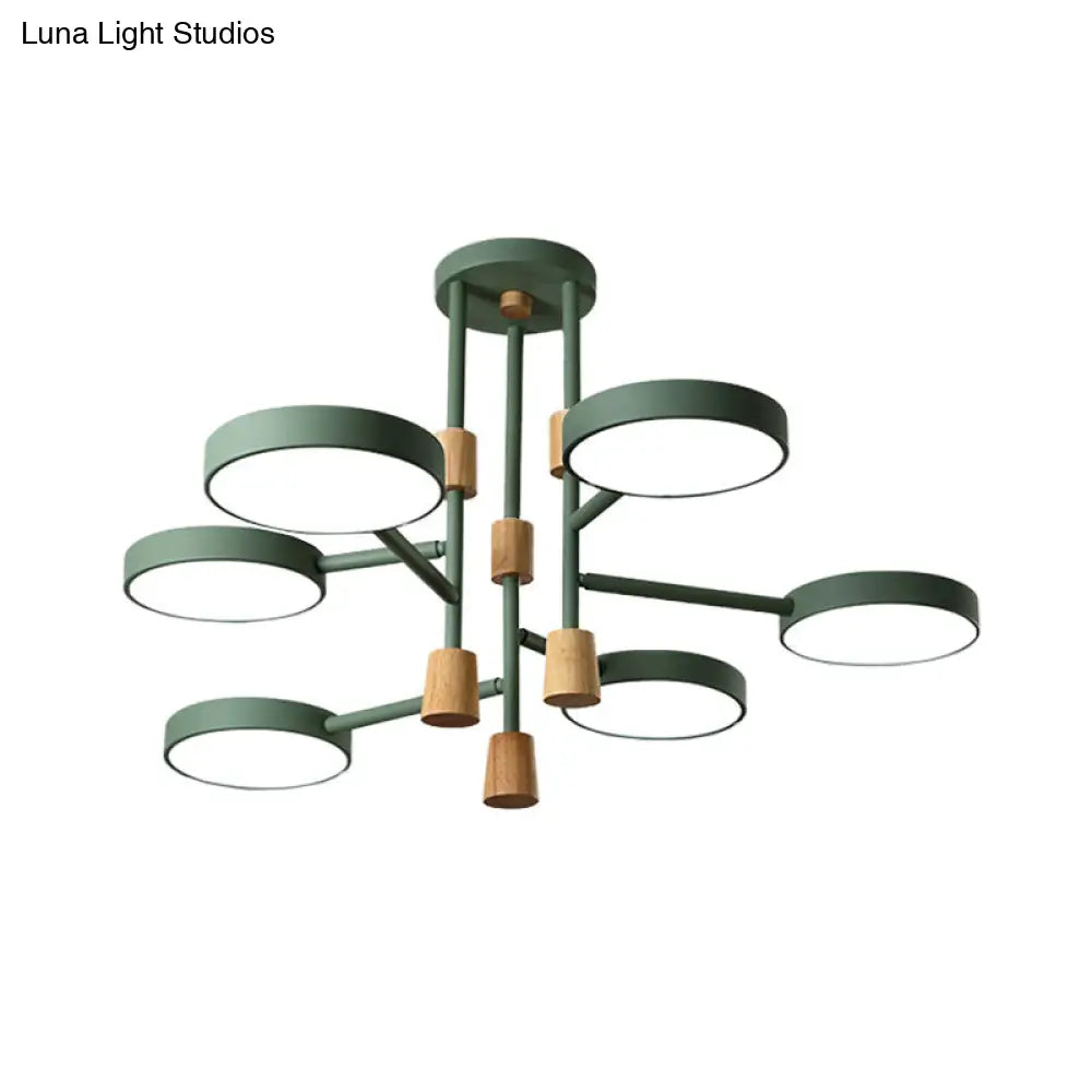 Metallic Macaron Round Flushmount Lighting With 6 Heads: Grey/Green/White Led Semi Flush Mount Lamp