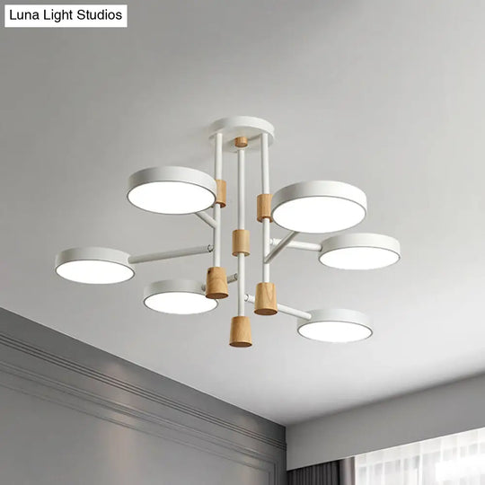 Metallic Macaron Round Flushmount Lighting With 6 Heads: Grey/Green/White Led Semi Flush Mount Lamp