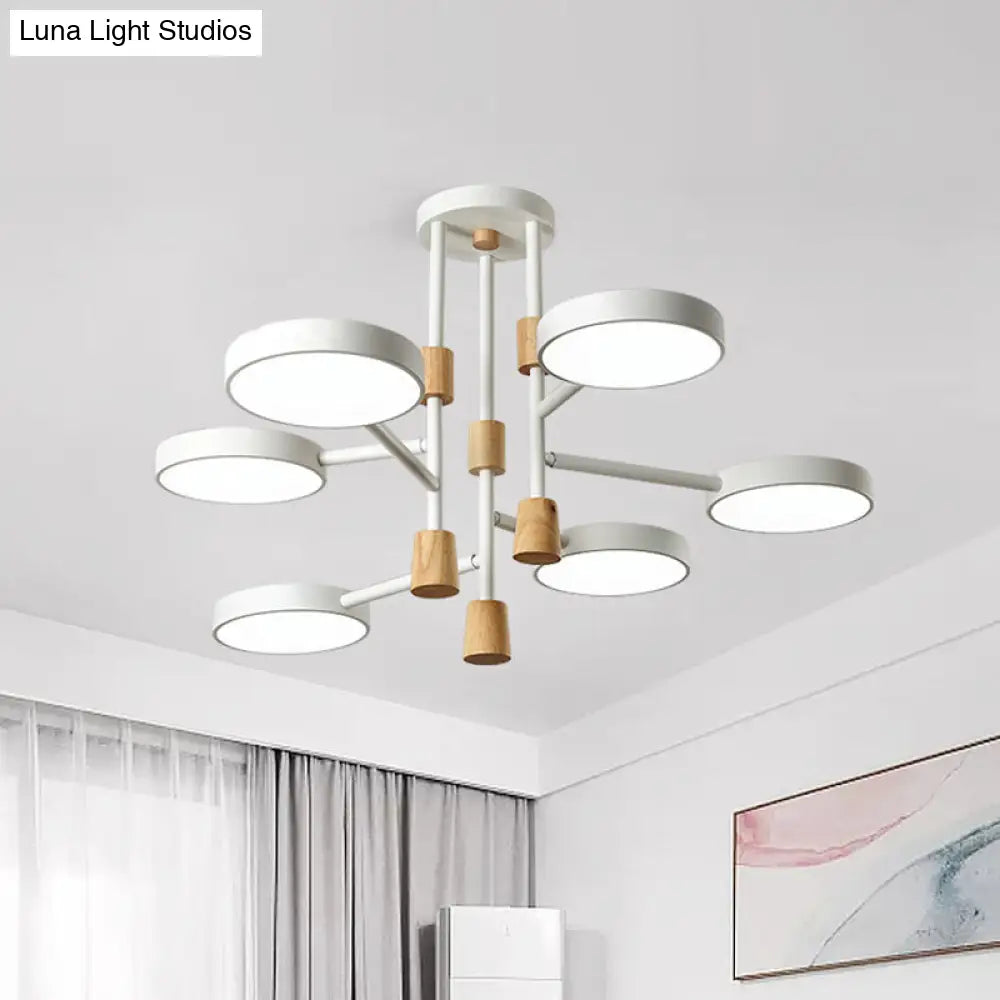 Metallic Macaron Round Flushmount Lighting With 6 Heads: Grey/Green/White Led Semi Flush Mount Lamp