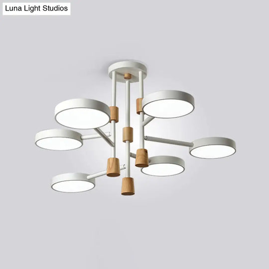 Metallic Macaron Round Flushmount Lighting With 6 Heads: Grey/Green/White Led Semi Flush Mount Lamp