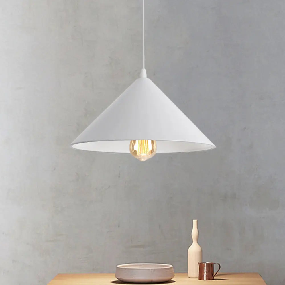 Metallic Macaron Style Pendant Light Fixture For Coffee Shops With Conic Shade Single Bulb In