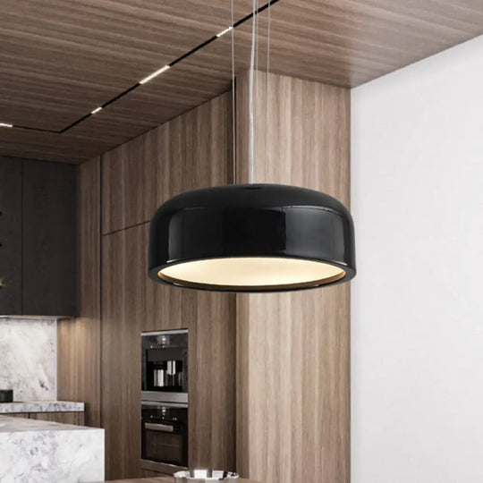 Metallic Macaron Style Pendant Light Fixture | Khaki/Black Drum Shade 1 Bulb Restaurant Ceiling