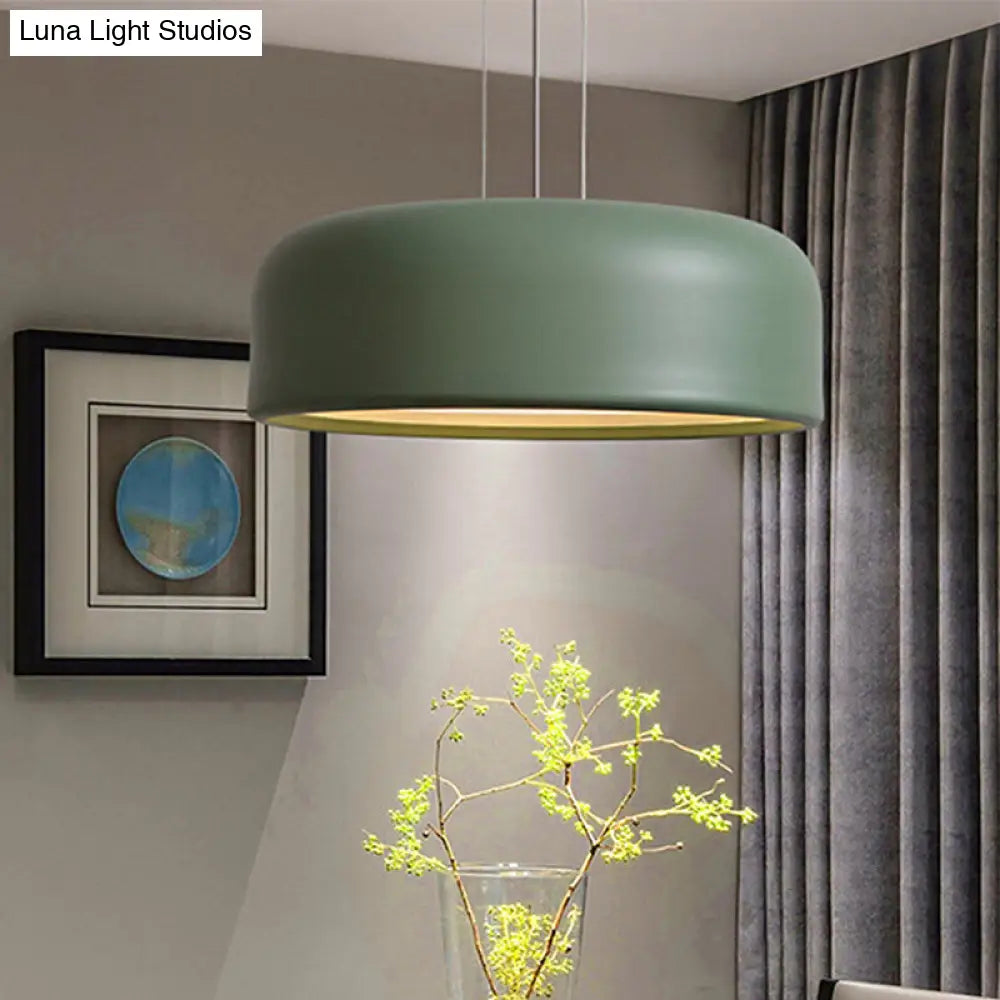 Metallic Restaurant Pendant Light Fixture - Khaki/Black Drum Shade With Macaron Style 1 Bulb