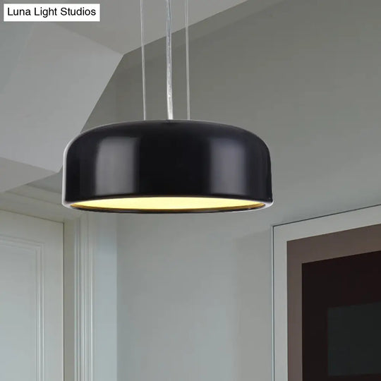 Metallic Macaron Style Pendant Light Fixture | Khaki/Black Drum Shade 1 Bulb Restaurant Ceiling