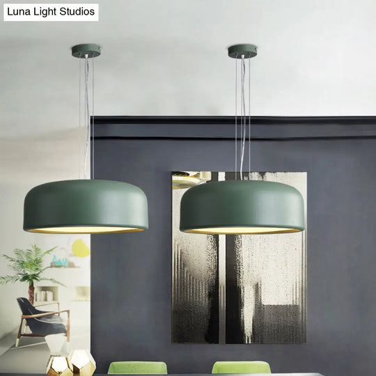 Metallic Restaurant Pendant Light Fixture - Khaki/Black Drum Shade With Macaron Style 1 Bulb