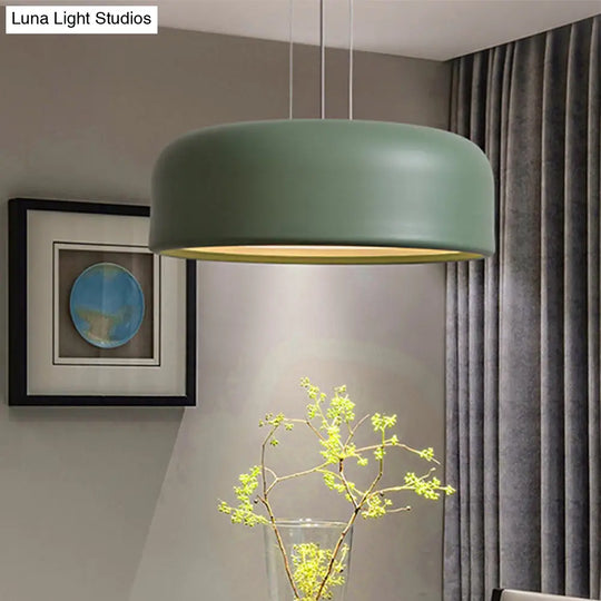 Metallic Macaron Style Pendant Light Fixture | Khaki/Black Drum Shade 1 Bulb Restaurant Ceiling